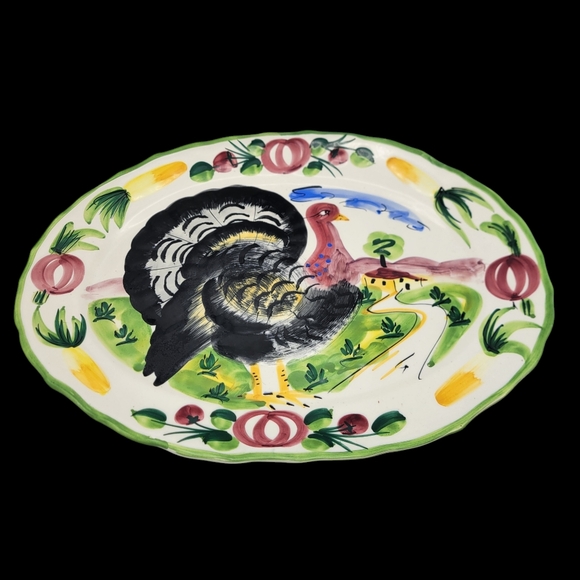 Vintage Turkey Meat Platter Extra Large Hand Painted Italy Holidays Turkey Bird - Picture 1 of 9